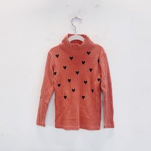Boho Choses Girls Ribbed Mock Neck Shirt Faded Red with Heart Print Size 4-5